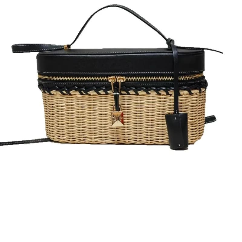 Vintage 27 rattan bag new box  cowhide handbag fashion woven shoulder bag crossbody picnic