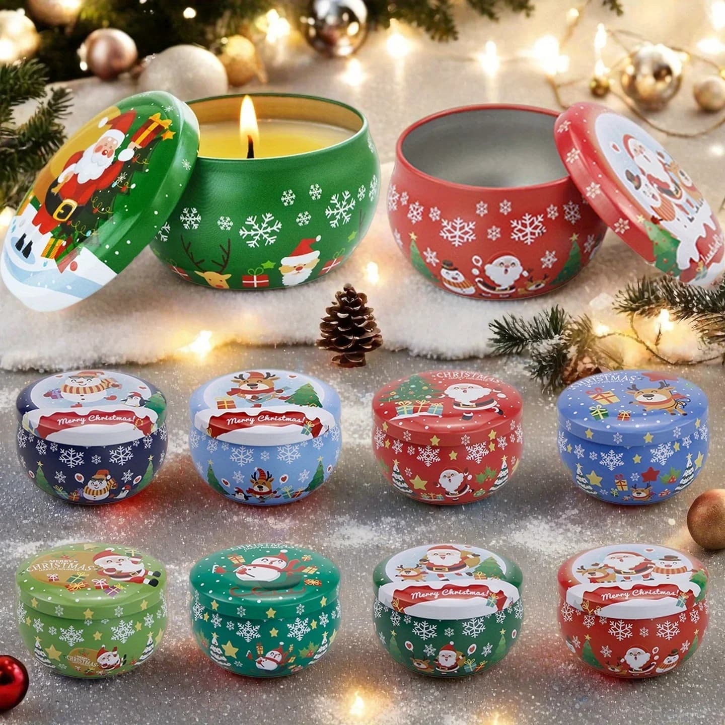 2.5oz 8 Pcs Tinplate Empty Scented Candle Tin Jars, Reusable Storage Case for Dry Storage Spices, Christmas Holiday Gifts