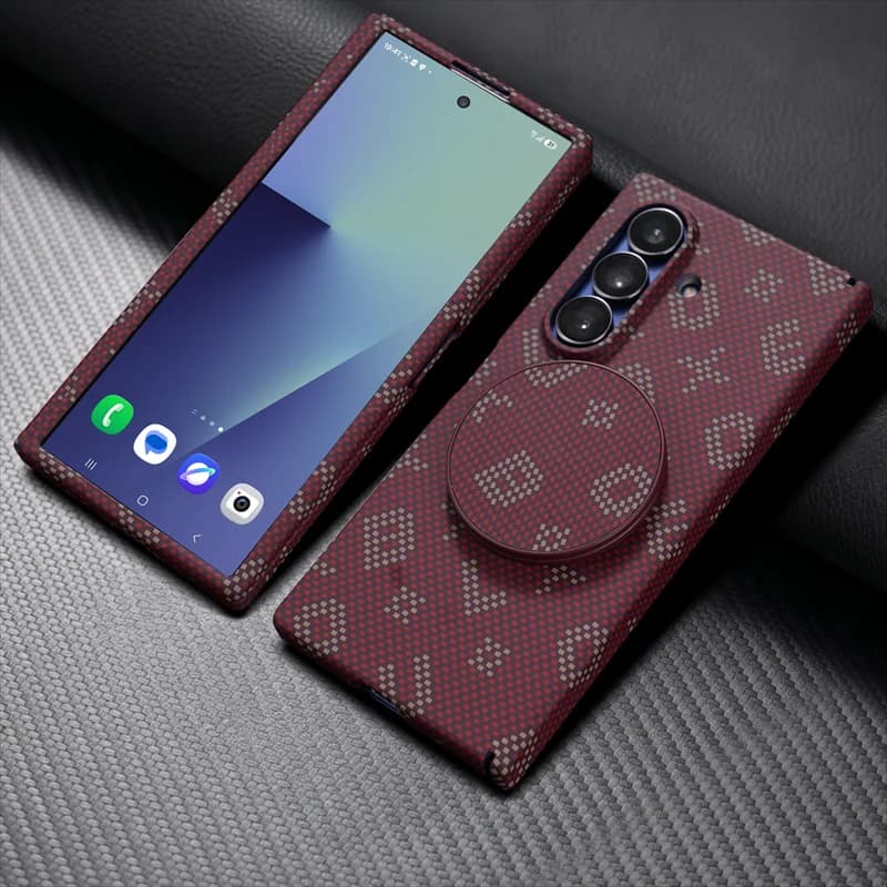 Carbon Fiber Texture For MagSafe Bracket Case For Samsung Z Fold 8Ultra 8 7 6 5 4 Magnetic Screen Protect Film Shockproof Cover