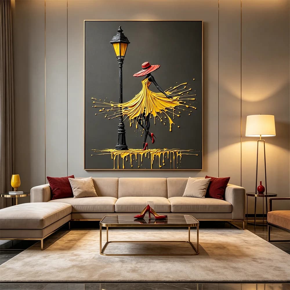 Vintage Posters Abstract Canvas Print Dancing Girl Wall Art Canvas Painting for Living Room Bedroom Home Decor Red Hat Women