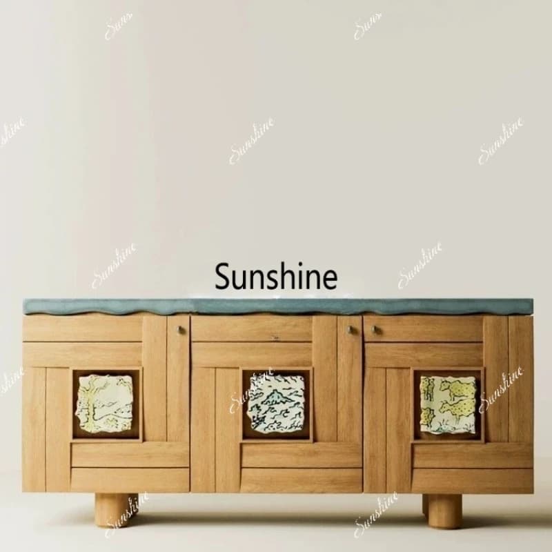 French medieval solid wood multi-functional side cabinet against the wall side cabinet entrance cabinet