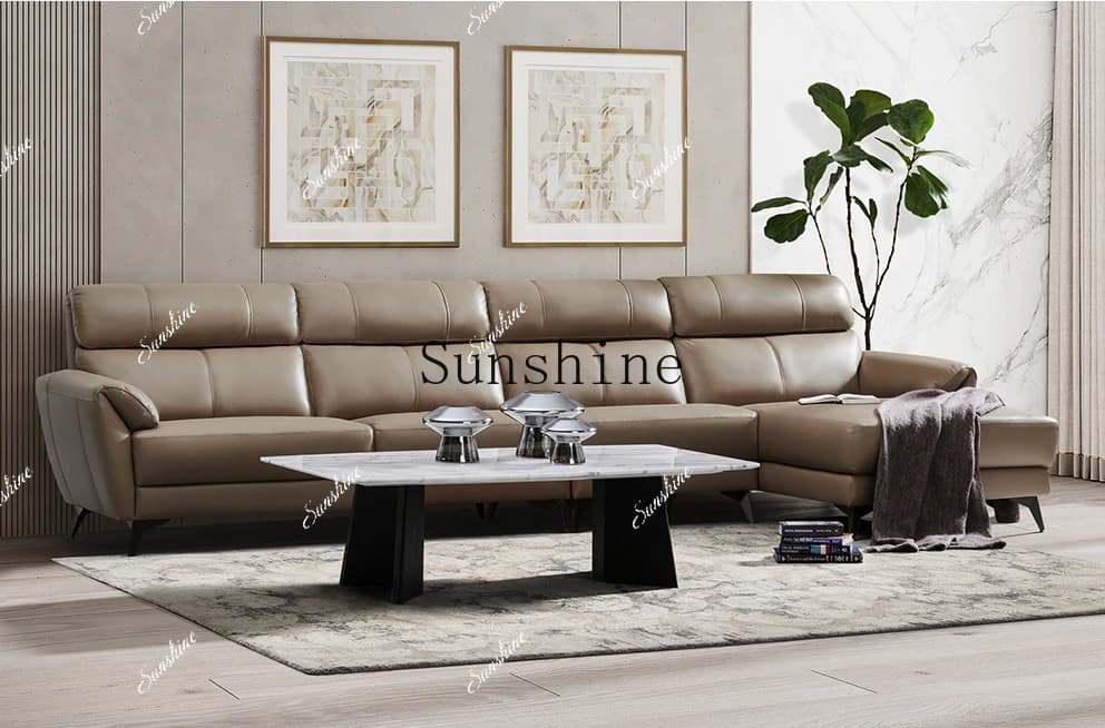 Large and small apartment living room household light luxury first-layer cowhide three-person sofa  FT