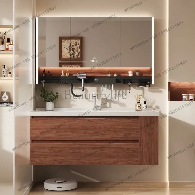 Medieval ceramic integrated basin cabinet combination Side storage toilet Intelligent face wash bathroom cabinet