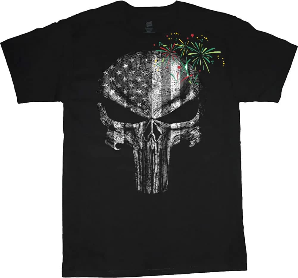 Vintage American Flag Skull Graphic T-Shirt 100% Cotton O-Neck Summer Short Sleeve Casual Mens T-shirt Size S-3XL