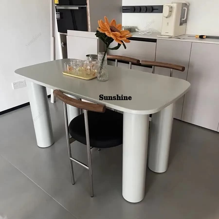 Cream solid wood rectangular dining table, modern simple lacquered dining tableTJ