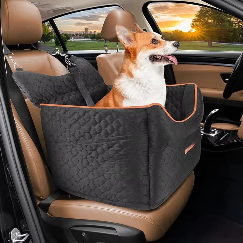 Black Removable Washable Dog Car Seat Booster Memory Foam Pet Travel Bed Storage Pocket Puppy 25lbs