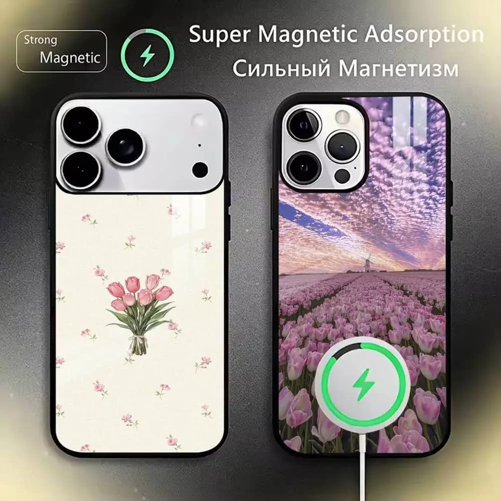 Vintage Pink Tulip Bouquet  Phone Case For iPhone17,16,15,14,13,12,11 Plus,Pro Magnetic For Magsafe Wireless Charging
