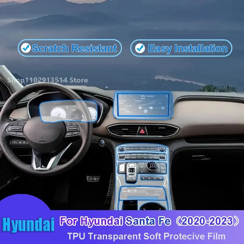 For Hyundai Santa Fe（2020-2023）Anti-scratch Car Interior Center Console Navigation Transparent TPU Protective Film