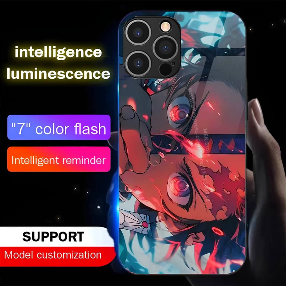 So Cool Anime Cartoon Luminous Glass LED Call Light Up Flash Phone Case For iPhone Air 17 16 E 15 14 13 12 11 Pro Max Plus