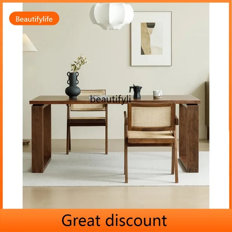 QQ45 North America Black Walnut Wood Table Tea Table Log Nordic Dining Table Rectangular Log Furniture