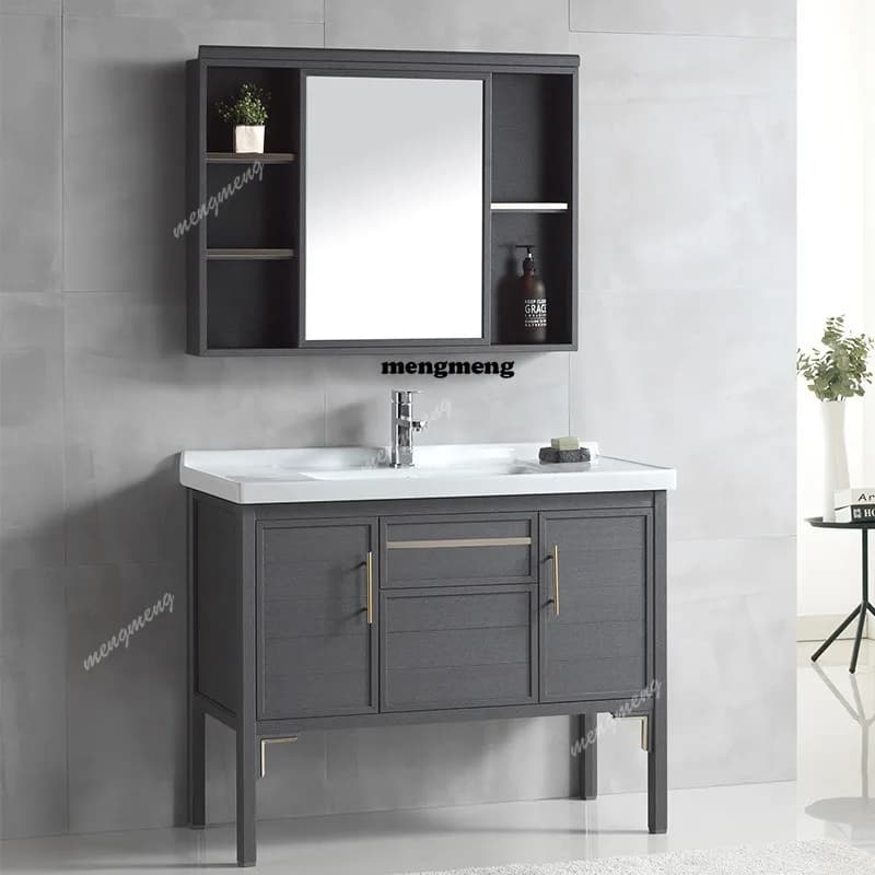 space aluminum floor-to-ceiling bathroom cabinet combination set Open and close cabinet mirror integrated ceramic basin