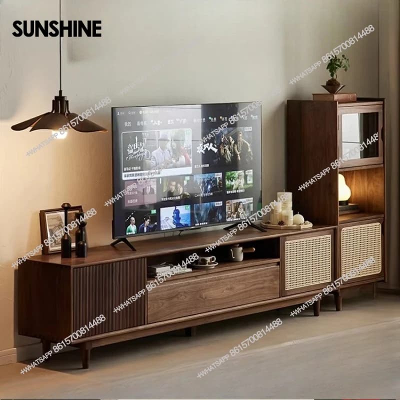 TV cabinet coffee table combination retro solid wood floor cabinet living room storage cabinet