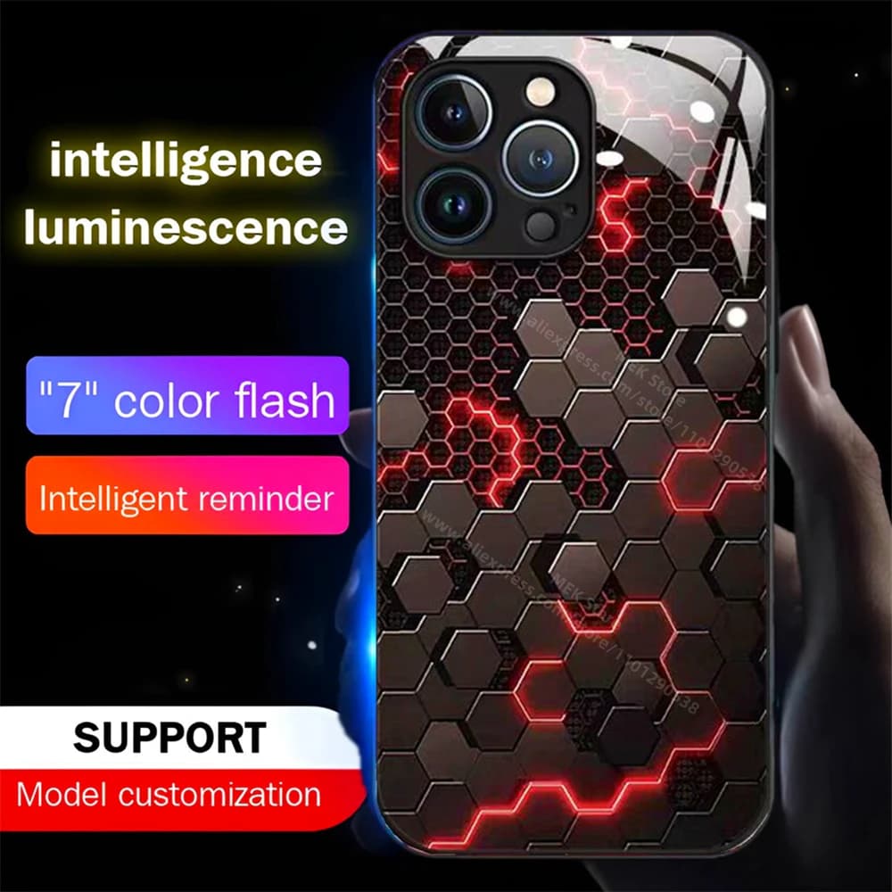 Punk Honeycomb Design Sound Music Control Led Light Phone Case Glowing Cover For iPhone Air 17 16 E 15 14 13 12 11 Pro Max XR XS