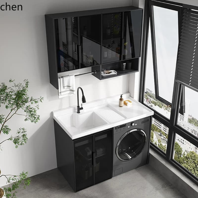 Glass Door Honeycomb All-Aluminum Balcony Laundry Sink Integrated Cabinet Companion