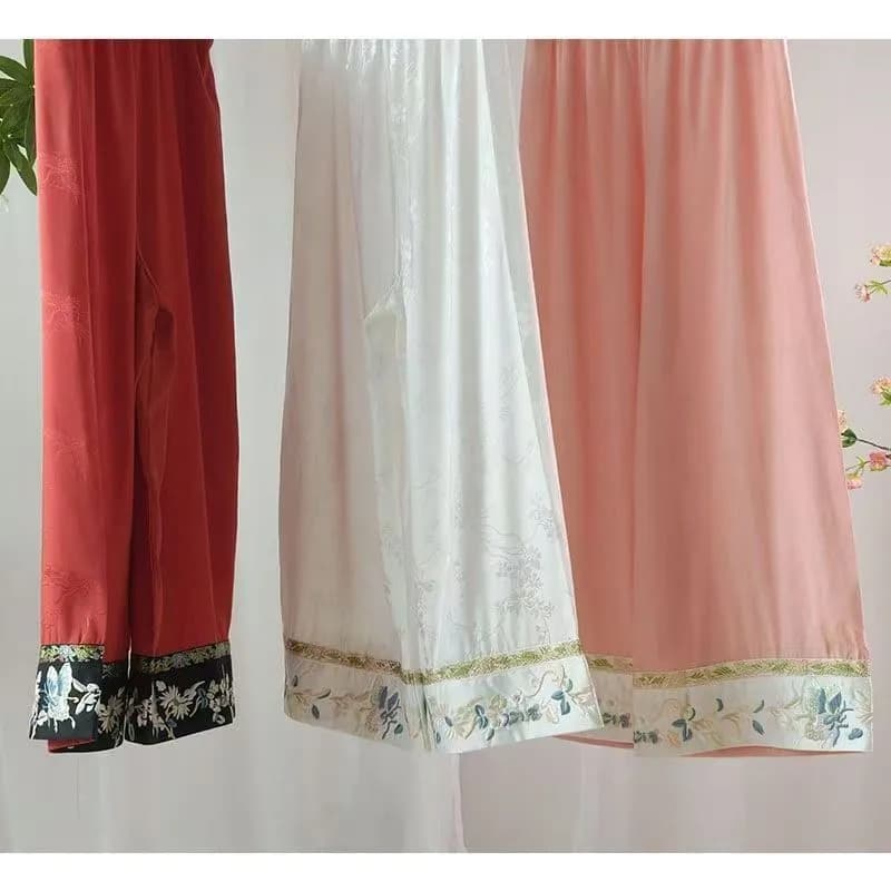Original High Waist Women's Retro Embroidered Straight Leg Pants Chinese Style Pants Comfortable Soft Elegant Trousers
