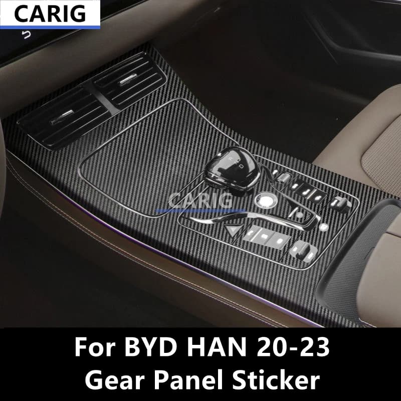 For BYD HAN 20-23 Gear Panel Sticker Modified Carbon Fiber Pattern Interior Car Film Accessories Modification
