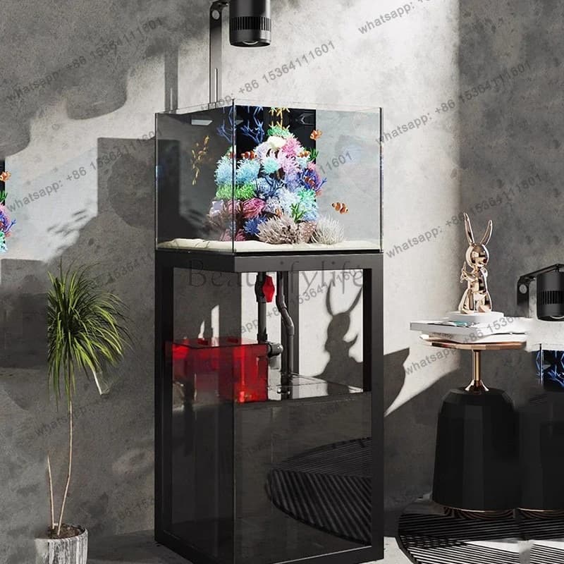 No need to change water 2024 new bottom filter fish tank ultra-white glass living room small for home use