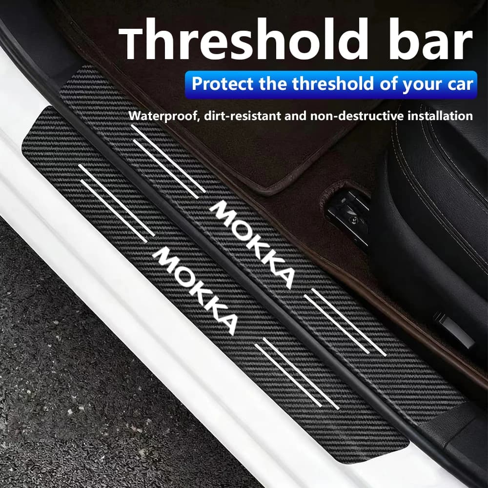 4pcs Car Door Sill Protector Stickers Carbon Fiber Threshold Strip For Opel Mokka Door Entry Guard