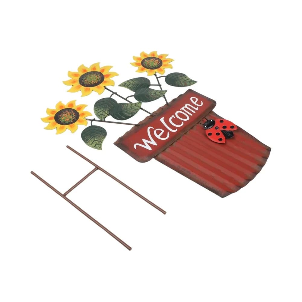 43cm Metal Flowerpot Welcome Sign Art Garden Stake For Outdoor Courtyard Sunflower for décor Lawn Patio Proch Ornaments