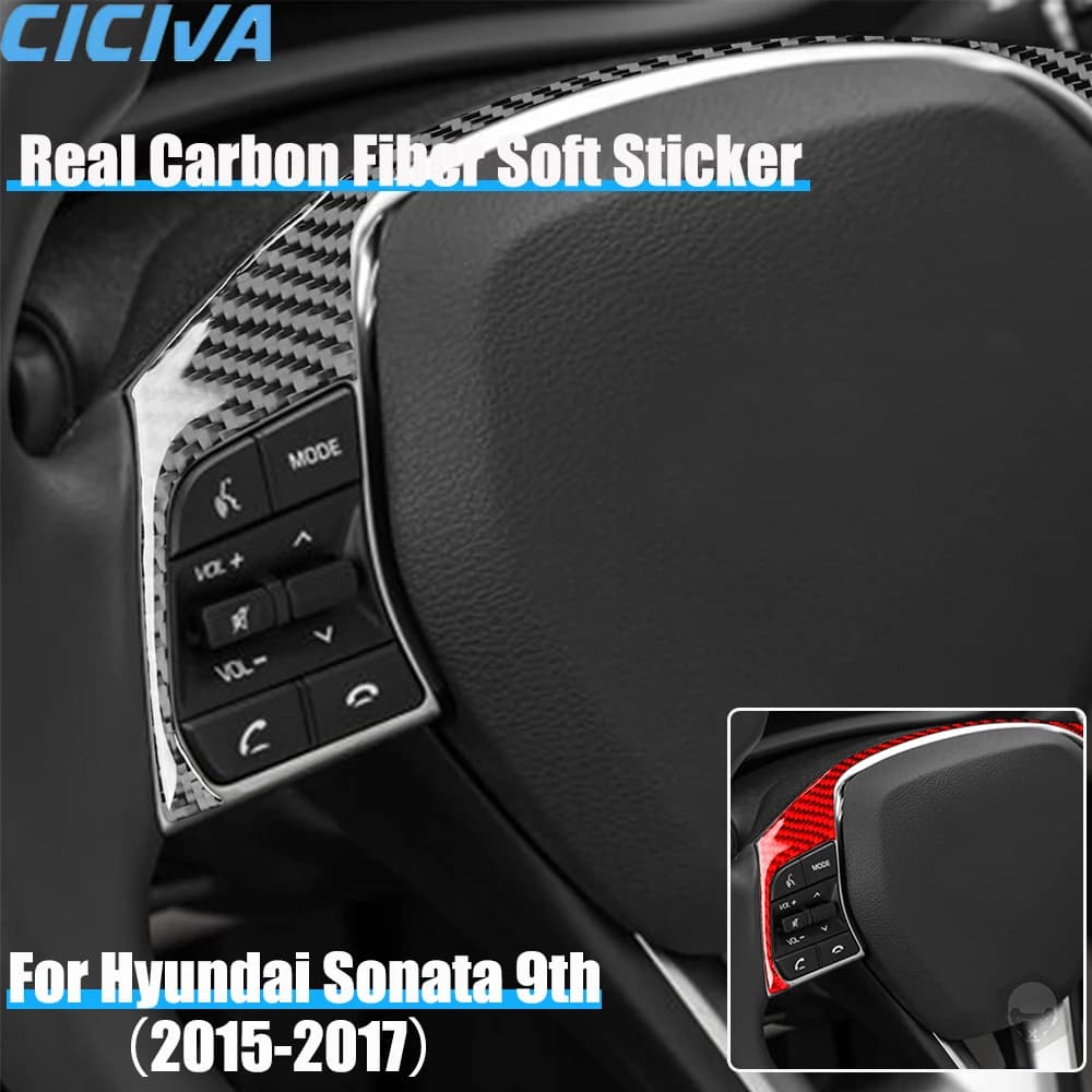 Real Carbon Fiber Car Accessories Driver Wheel Decorative Panel Cover Soft Sticker For Hyundai Sonata 9th LF 2015 2016 2017