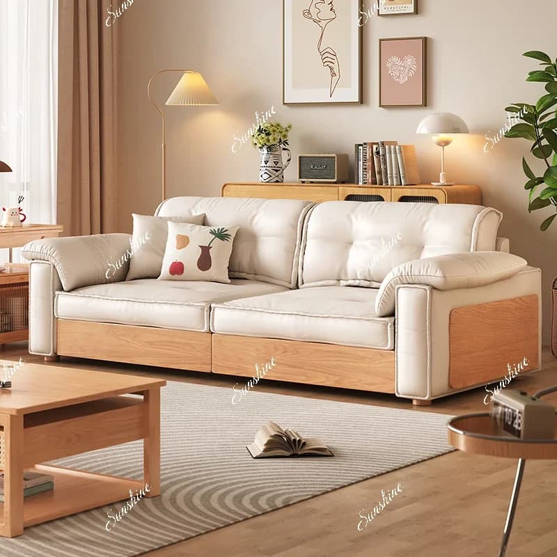 Small apartment fabric modern simple cream wind retractable storage sofa bed