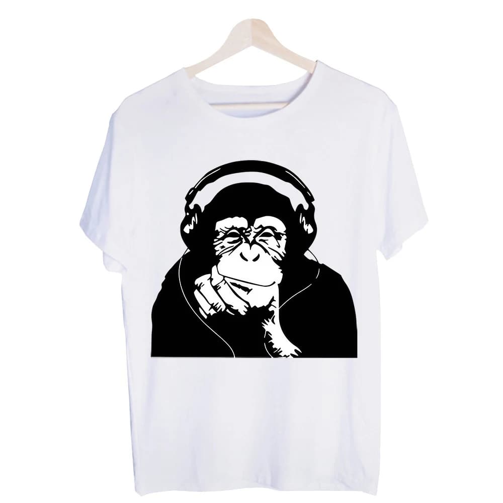 Men's Monkey with Headphones Graphic Tee, Short Sleeve Crew Neck T-Shirt for Casual Streetwear and Daily Outfits
