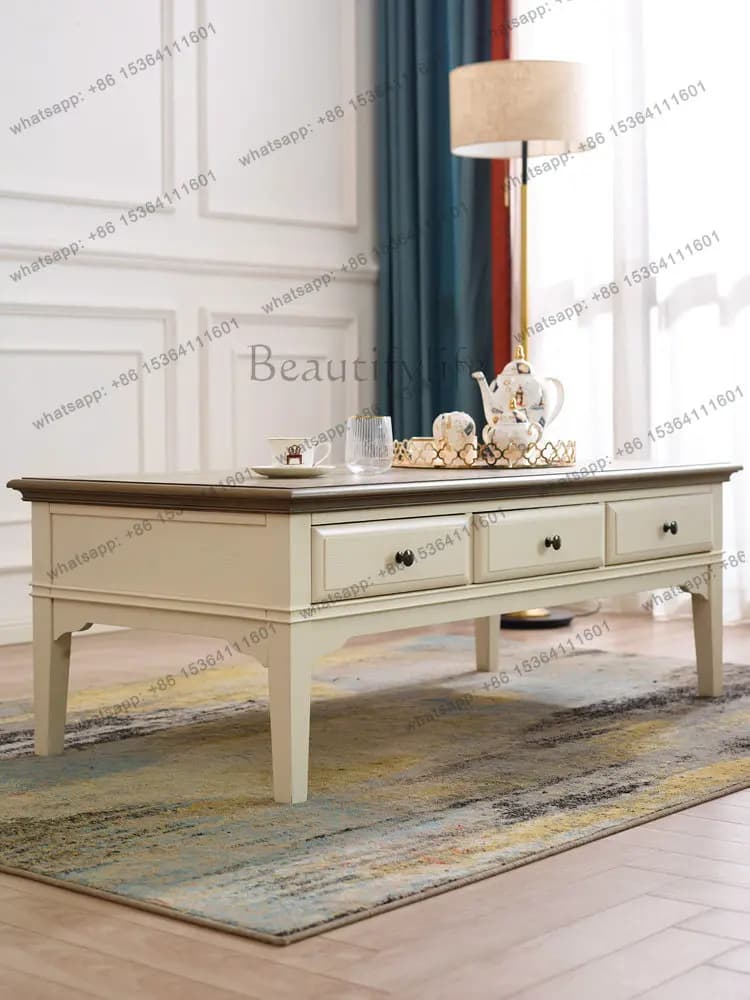 American light luxury Mediterranean solid wood coffee table living room simple pastoral coffee table