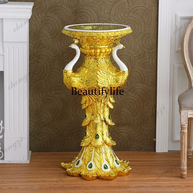 European style, floor-to-ceiling ornament peacock open screen lobby living room entrance table soft decoration high-end jewelry