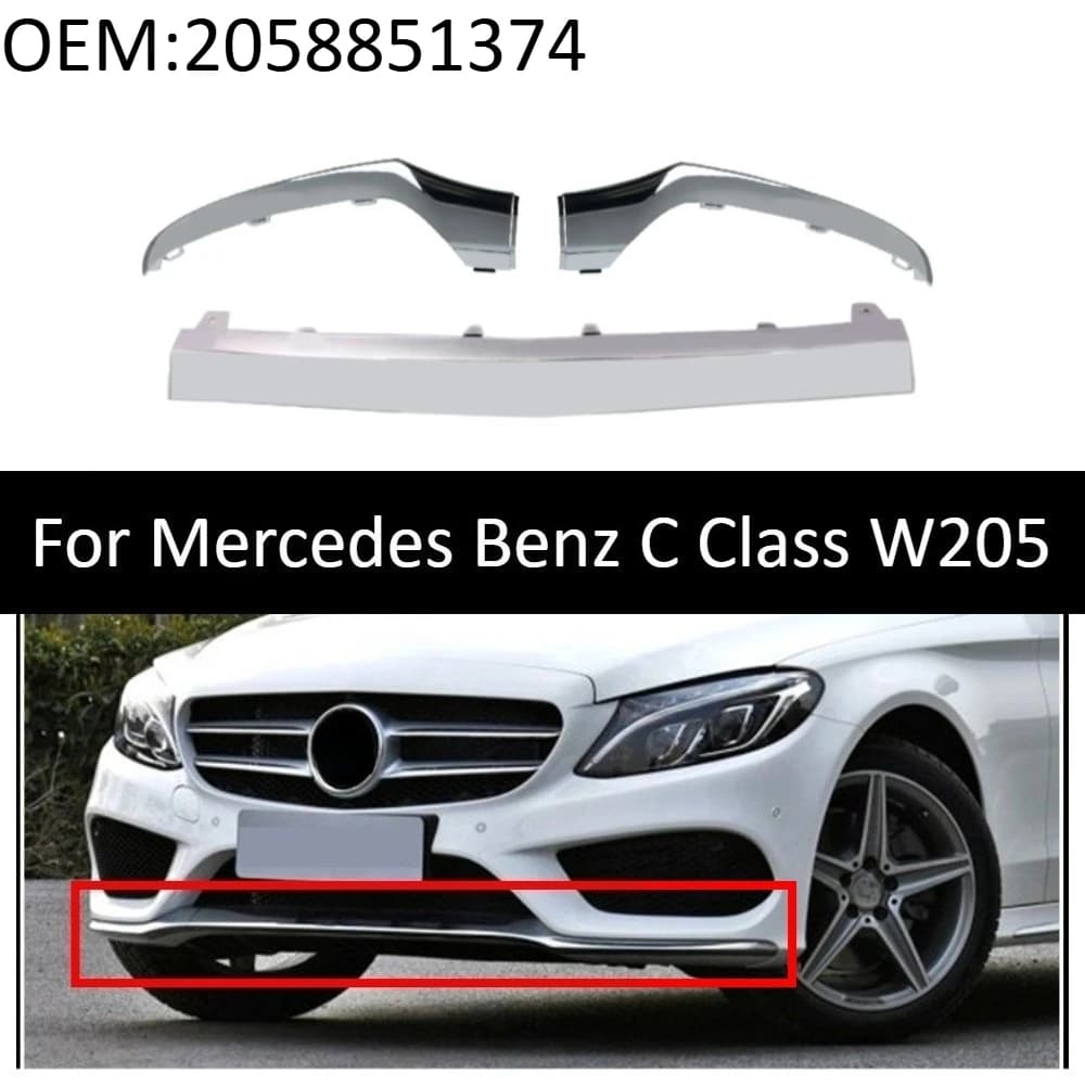 Front Bumper Trim For Mercedes Benz C Class W205 Glossy Black Front Lip Decor Strip 2058851374 Exterior Cover Car Styling Mod