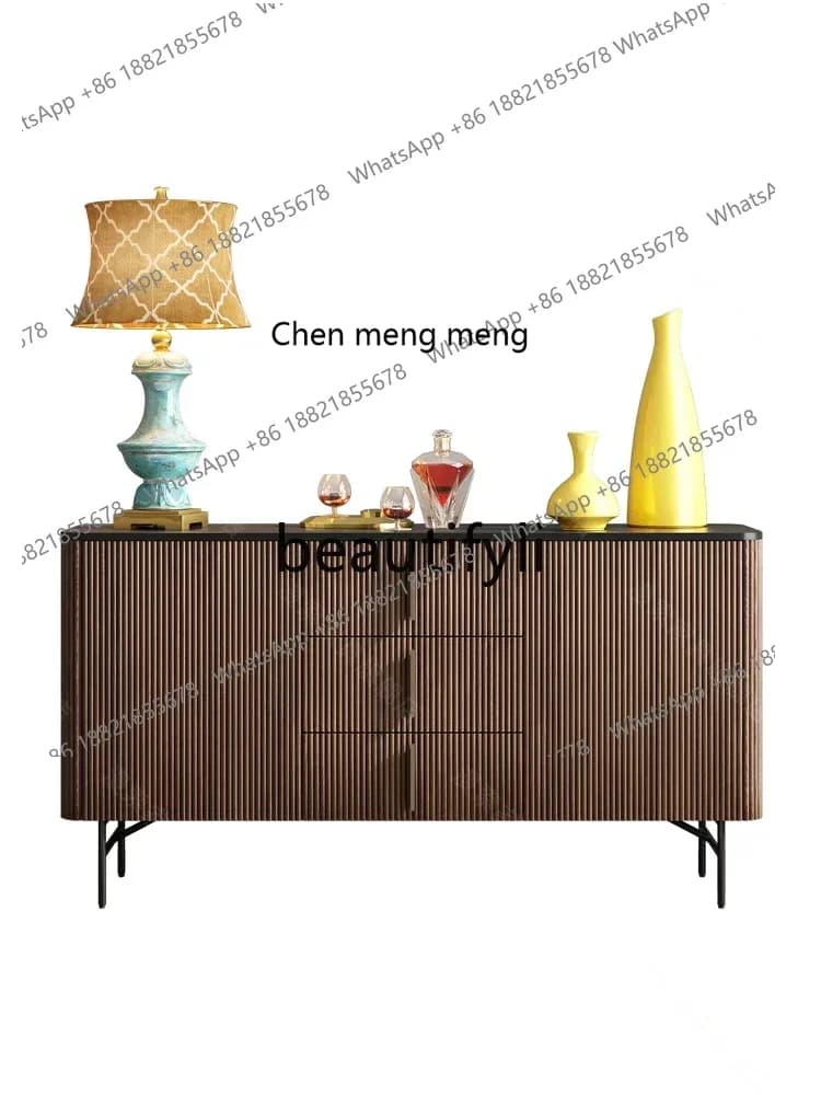 2003 Solid wood dining side cabinet, antique living room, retro high-grade rock slab entrance cabinet