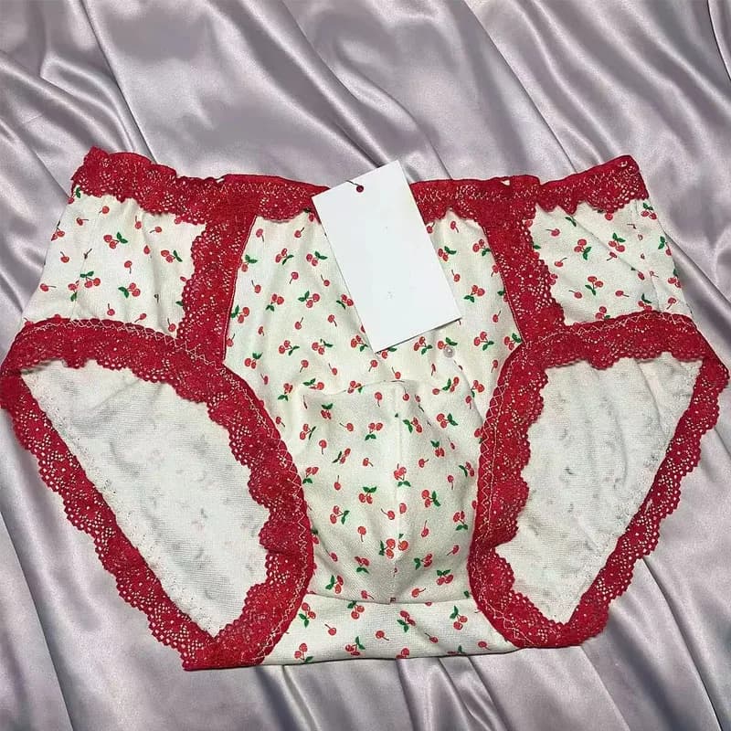 Sweet Printed Cross dressing Cotton Underwear Men's Lace Trim Convex Pouch Panties Low Waist Comfortable Sissy Lingerie