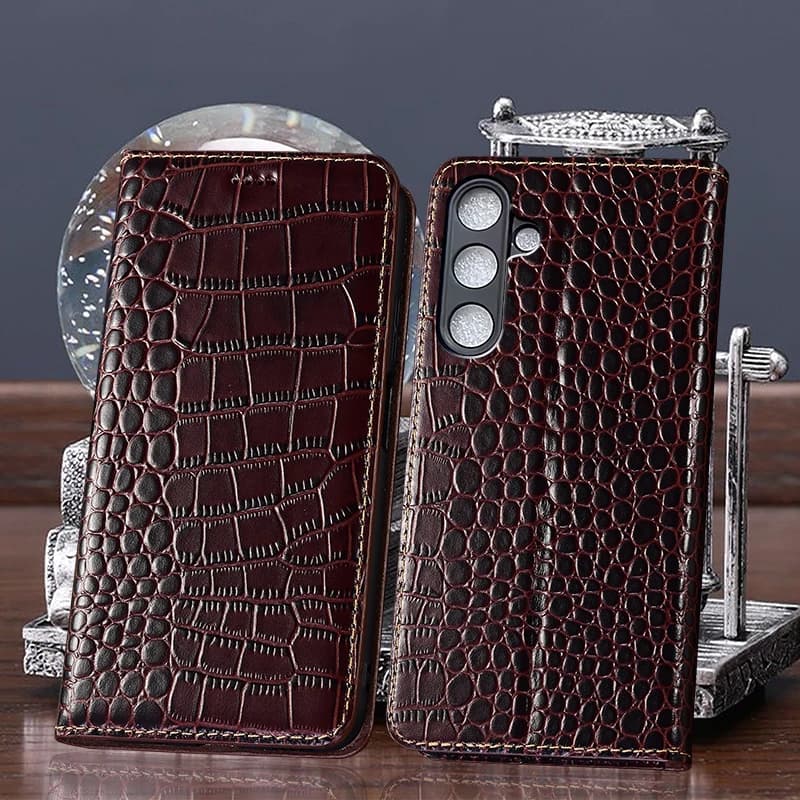 For Samsung Galaxy A11 A21 A31 A41 A51 A71 A25 A55 A17 5G Crocodile Pattern Of Genuine Leather Wallet Flip Phone Case Cowhide