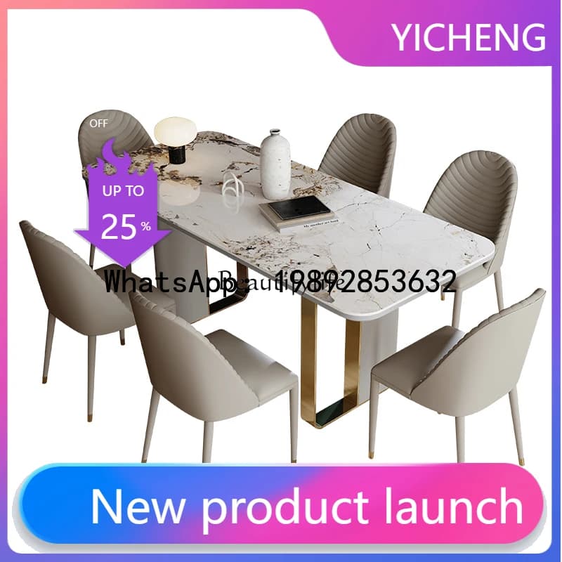 QQ American light luxury rock slab dining table rectangular small apartment European dining table