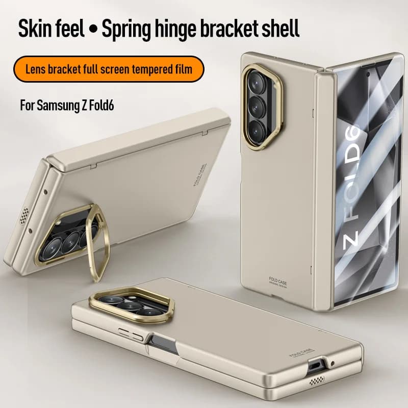 Fashion Fully Hinged Lens Hidden Bracket Phone Case For Samsung Galaxy Z Fold 7 6 5G With Screen Protector Film Shockproof Cover