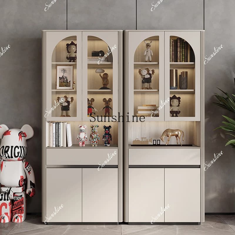 Italian light luxury home study wall display cabinet solid wood storage figure model display FT