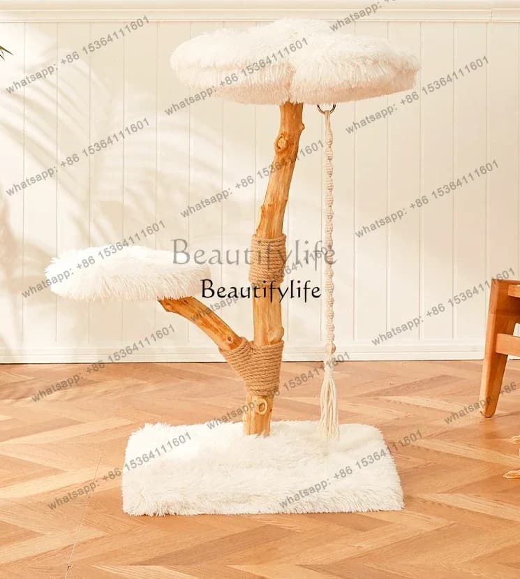 ls42Cloud cat climbing frame tree jumping platform integrated luxury solid wood cat nest shelf villa does not occupy an area