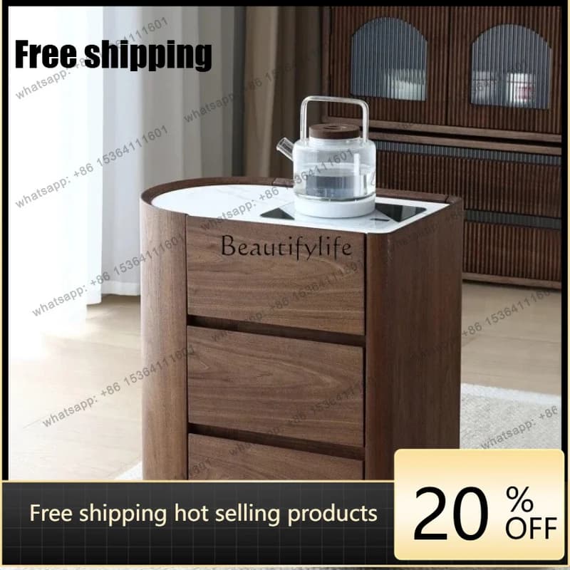 Factory Direct North American black walnut slate new Chinese solid wood boiling table mobile tea table
