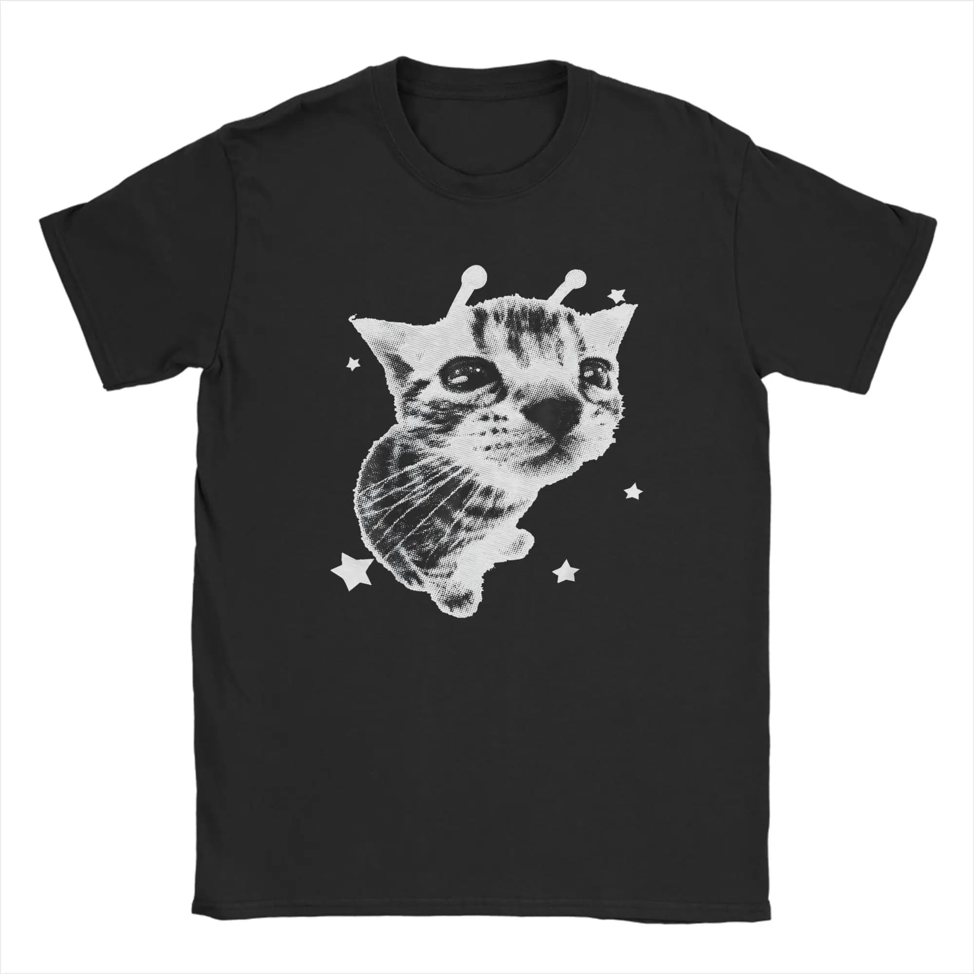 Cat Silly Alien Cat Meme Y2K Vintage Kitty T Shirt Summer Cotton T-Shirts For Man Leisure Casual Tee Shirt Short Sleeve Top Tees