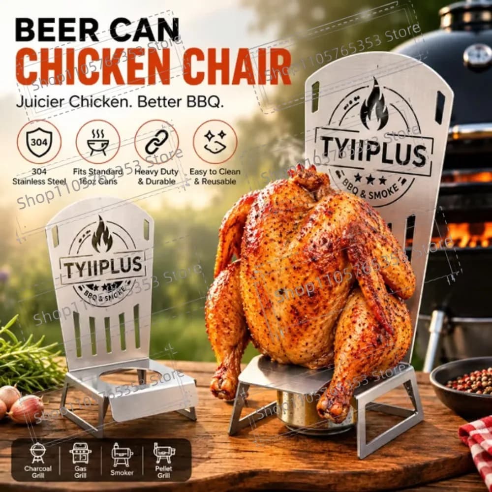 Chicken Stand Motorcycle BBQ Beer Can Chicken Chair – Heavy Duty 304 Stainless Steel BBQ Roaster Stand for 16oz Beer Cans