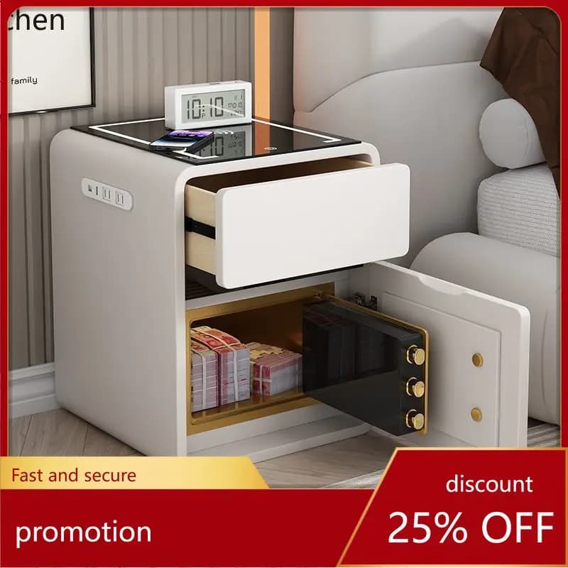 ZML Smart Bedside Table Safe Integrated Multi-Functional Home Bedside Cabinet