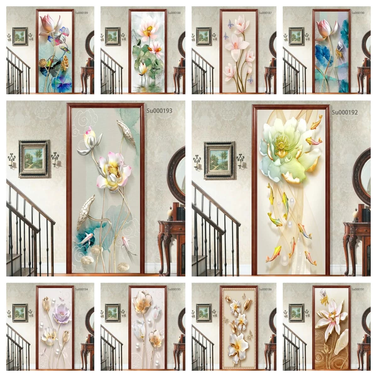 Lotus Flowers Elegant Graceful Door Mural Self-adhesive Wallpaper for Decorative Room Wardrobe Door Sticker Aesthetics Decor