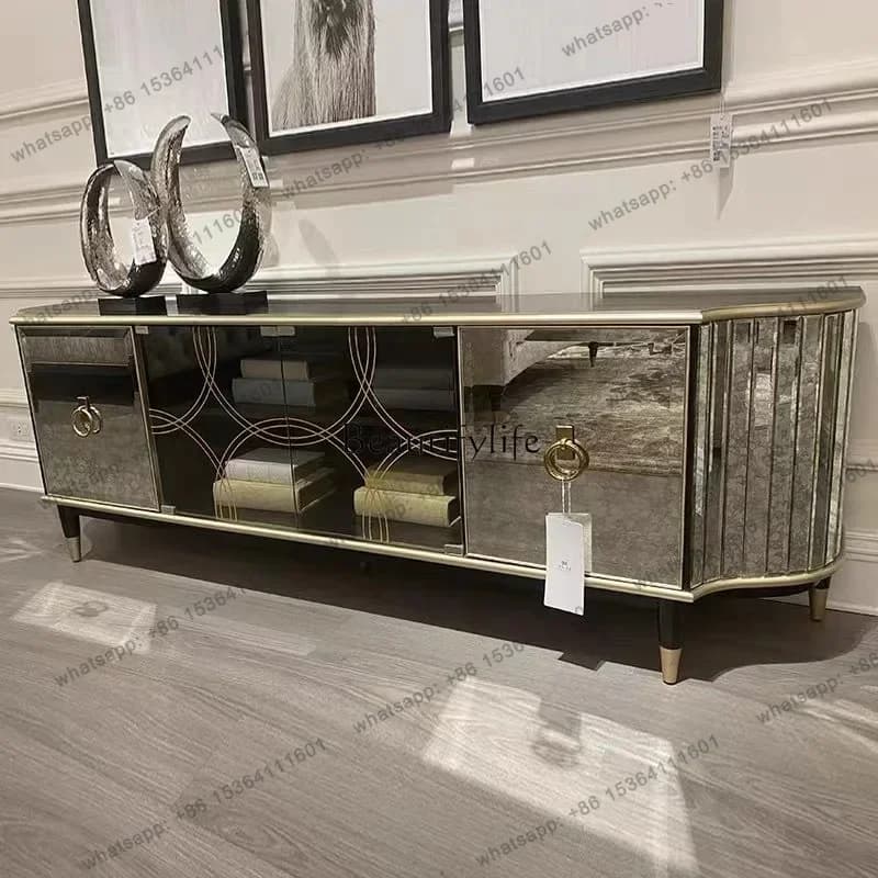 Customization American light luxury solid wood TV cabinet French neoclassical Italian glass surface audio-visual cabinetL