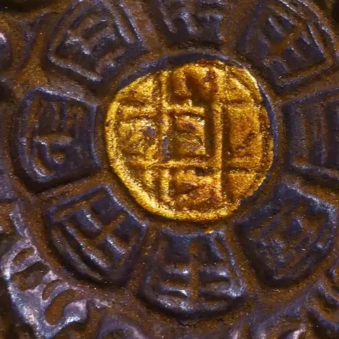 4"Xizang Folk Collection Old Bronze Painted Green Tara Buddha Nine Palaces Eight  Trigrams Amulet Pendant Dharma Town house