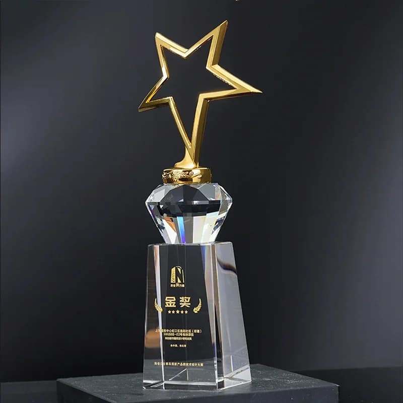 Gold Metal Star Crystal Award Cup Trophy DIY Customizable Text Logo Engraving Free Active Competition Prizes Business Gifts