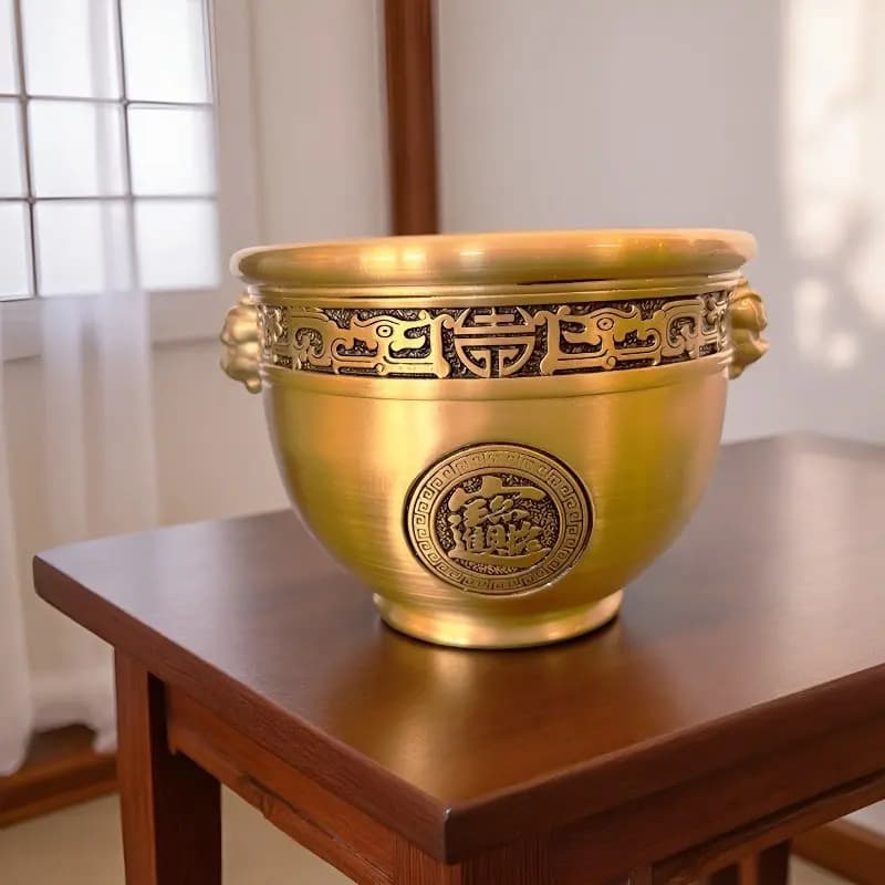 Brass lion-shaped rice container, a Feng Shui ornament for the living room or study, a gift, a treasure bowl, a new and high-end