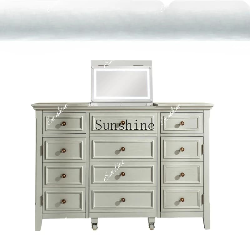 Smart dresser with lamp, beauty mirror, and integrated storage cabinet