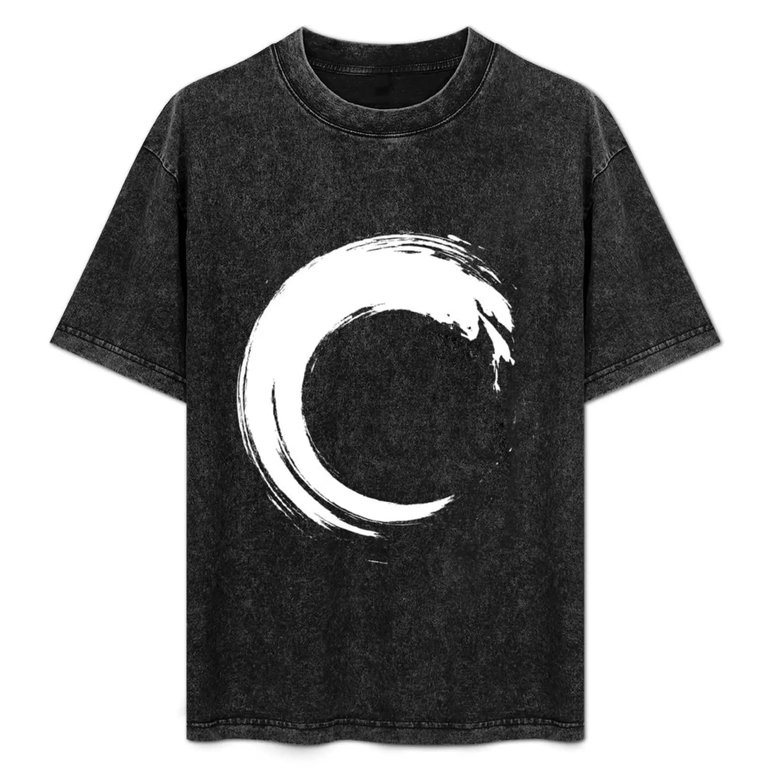 Minimalist Black and White Enso Circle Design Abstract T-Shirt Gym Exercise Short Sleeve T-Shirt