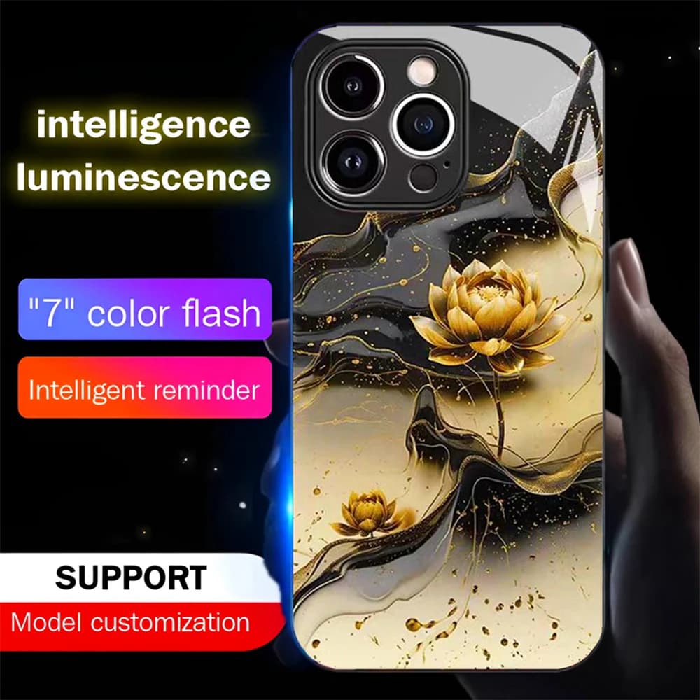 So Pretty Lotus Flower LED Light Up Phone Case Glowing Back Cover For iPhone Air 17 16 E 15 14 13 12 11 Pro Max XR XS Plus