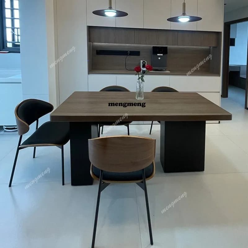 Italian Slate Dining Table Mid-Century Style Solid Wood Restaurant Living Room Dining Table Balcony Designer Home Furniture