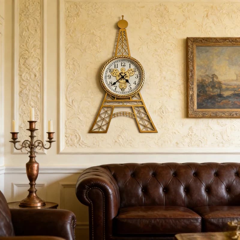 Nordic Style Digital Wall Clock Living Room Home Decoration Iron Tower Wall Mounted Wall Clock Iron Art Silent Restaurant Clock